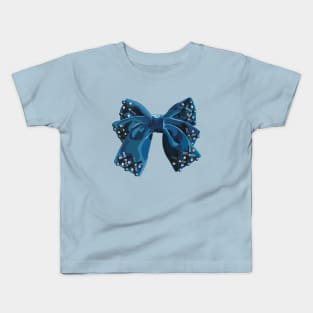 Blue velvet double bow with pearl, beads and crystal embroidery Kids T-Shirt